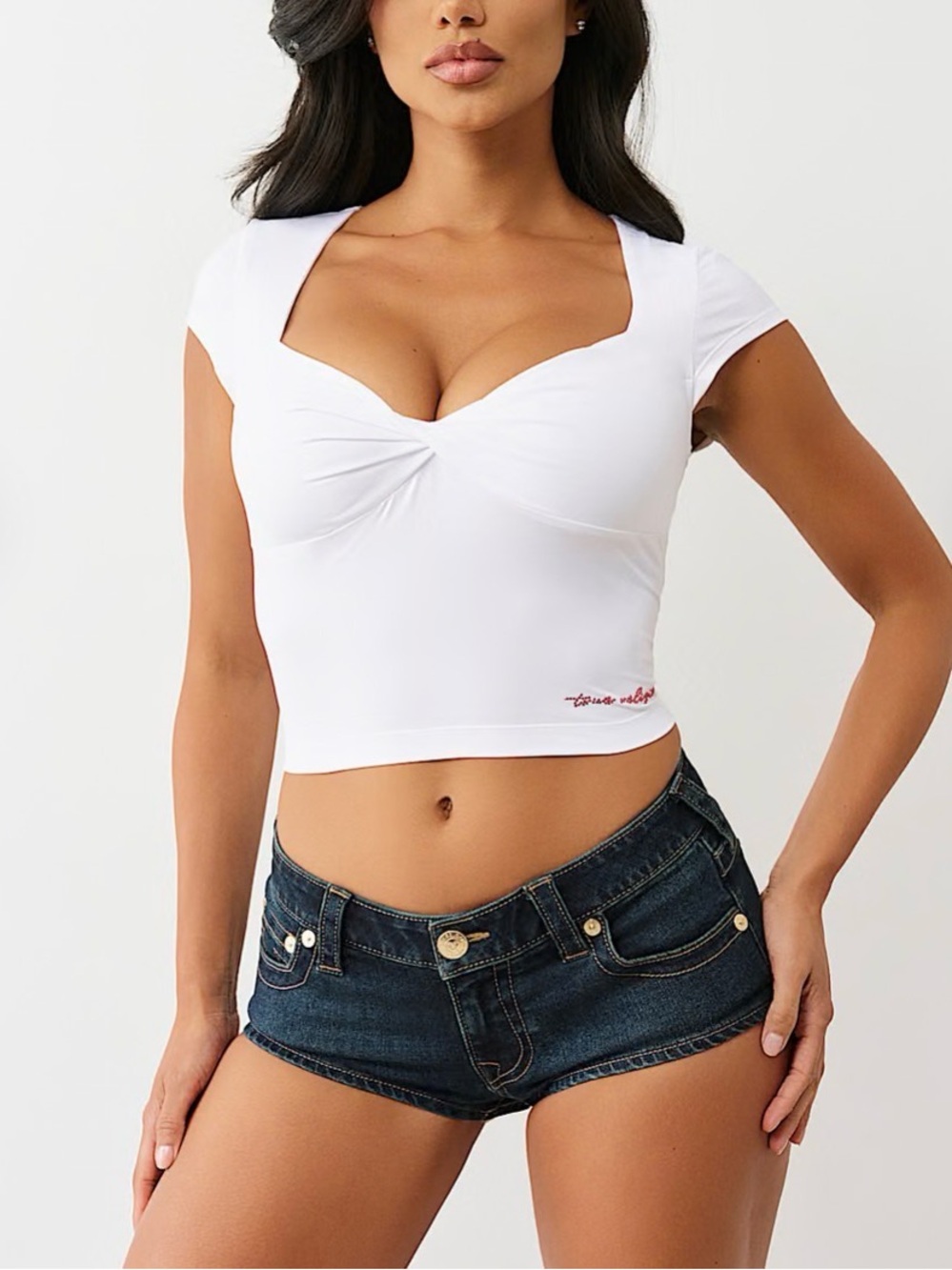 True Religion White Square-Neck Cropped Tee - Small